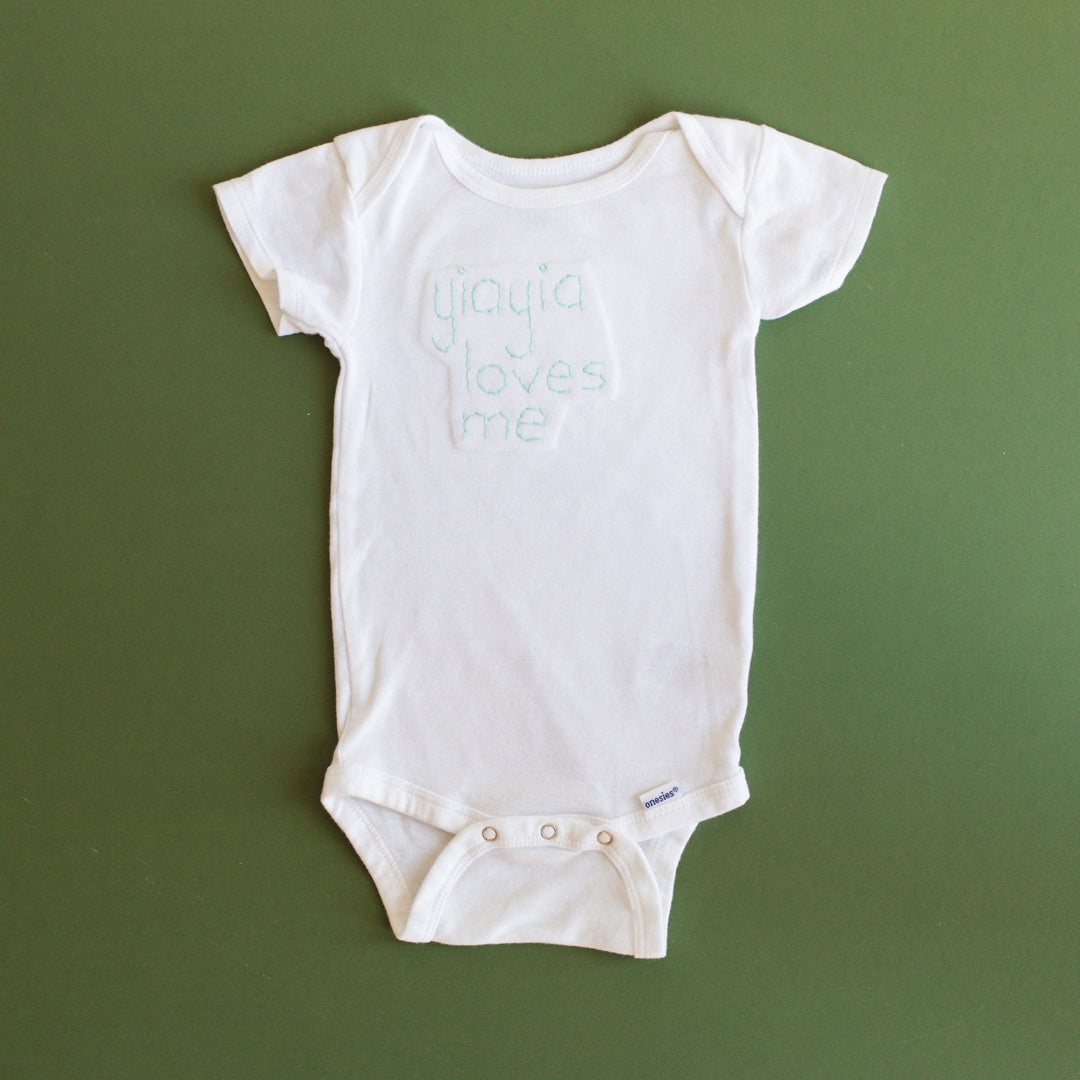 Baby & Toddler - "yiayia Loves Me" Onesie Hand Sewn