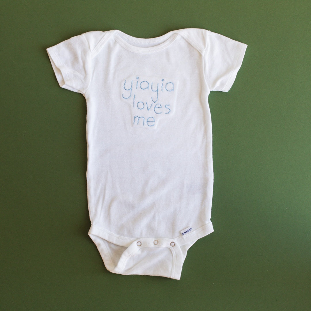 Baby & Toddler - "yiayia Loves Me" Onesie Hand Sewn