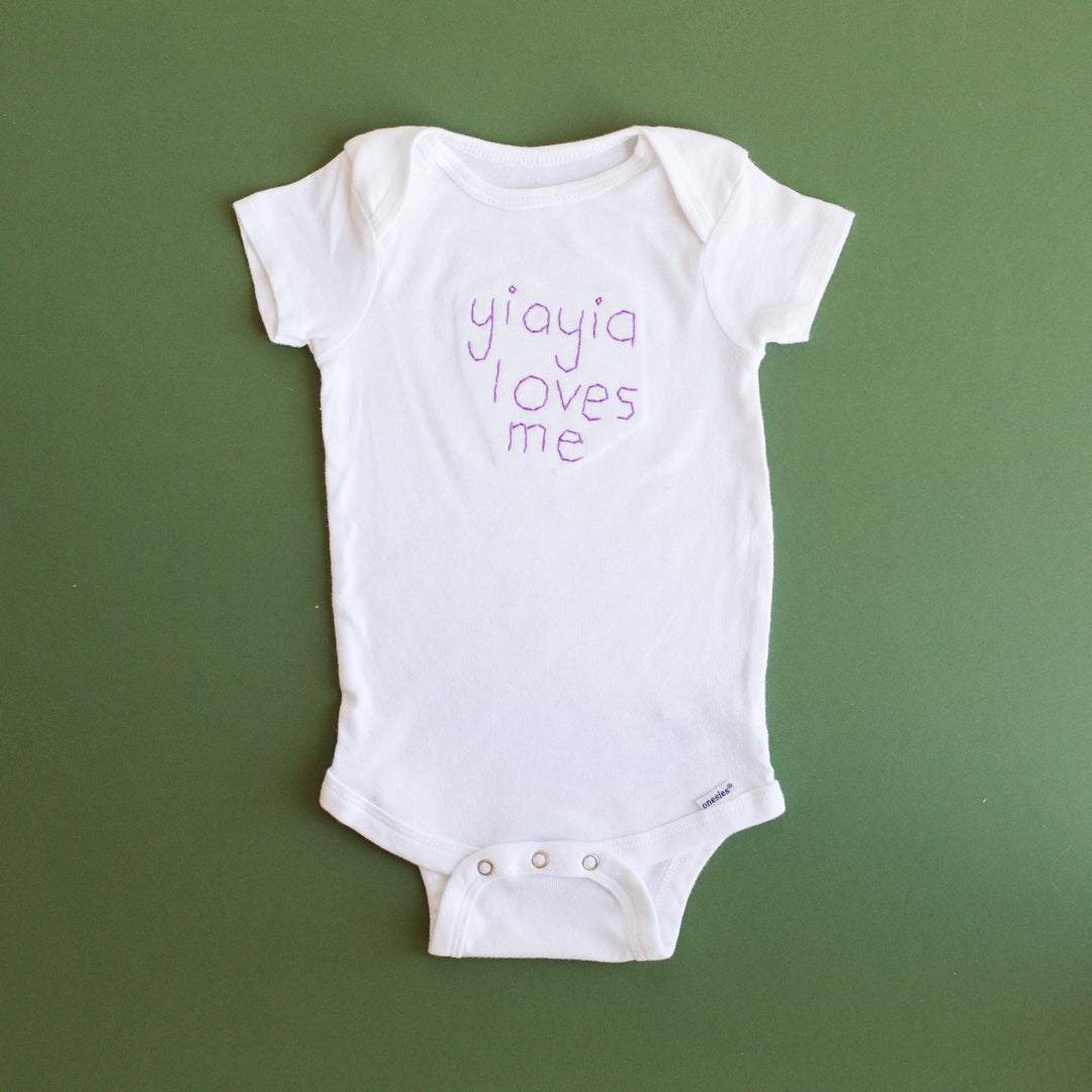 Baby & Toddler - "yiayia Loves Me" Onesie Hand Sewn