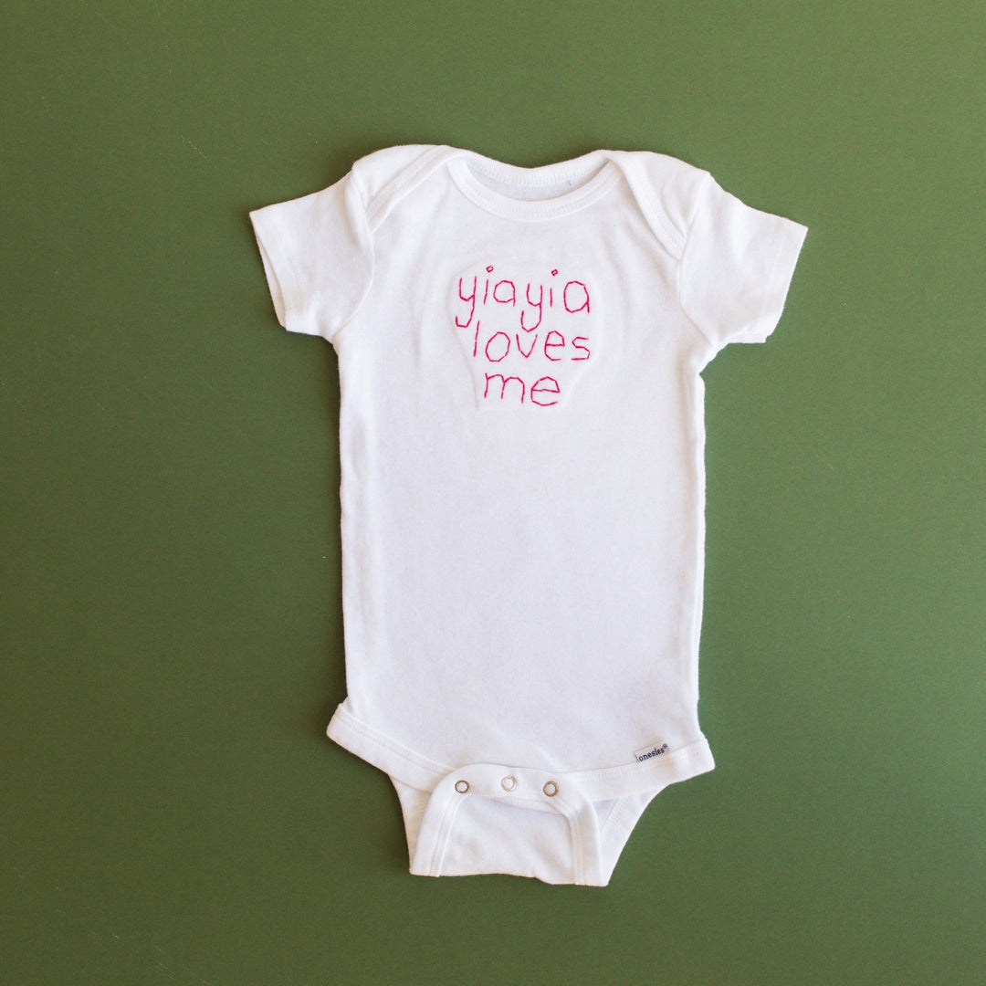 Baby & Toddler - "yiayia Loves Me" Onesie Hand Sewn
