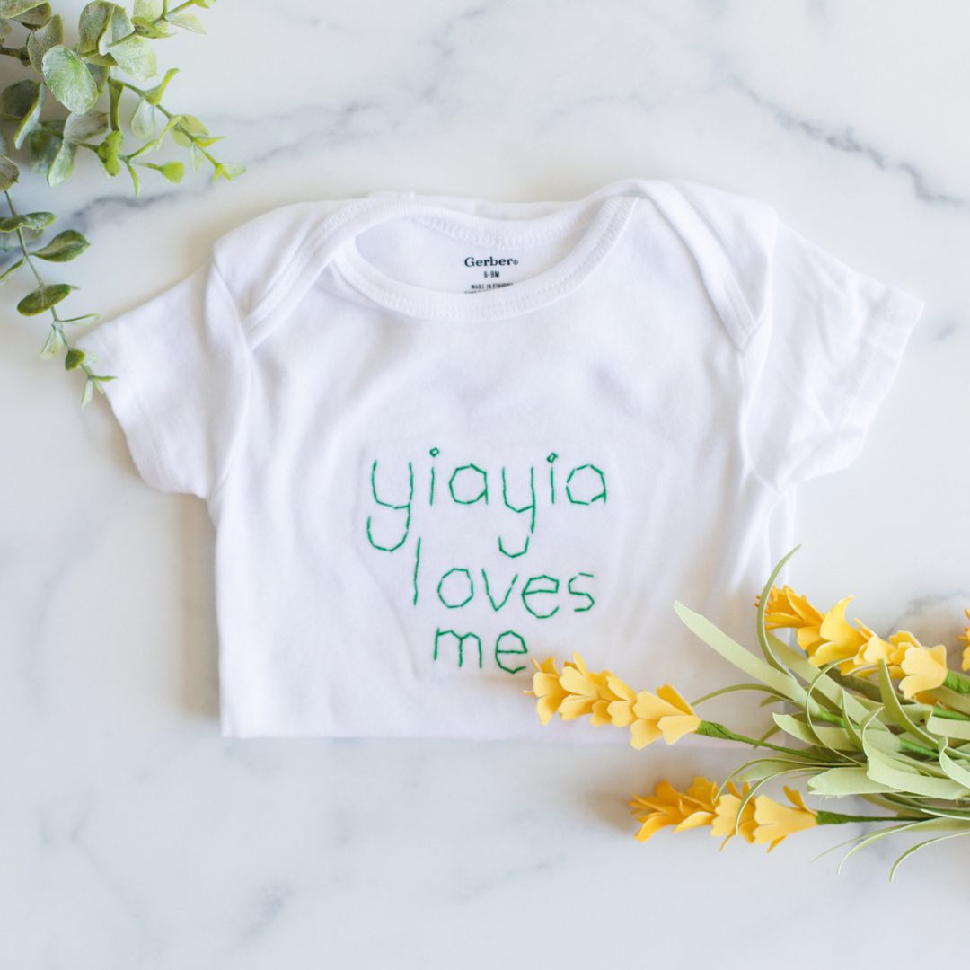 Baby & Toddler - "yiayia Loves Me" Onesie Hand Sewn