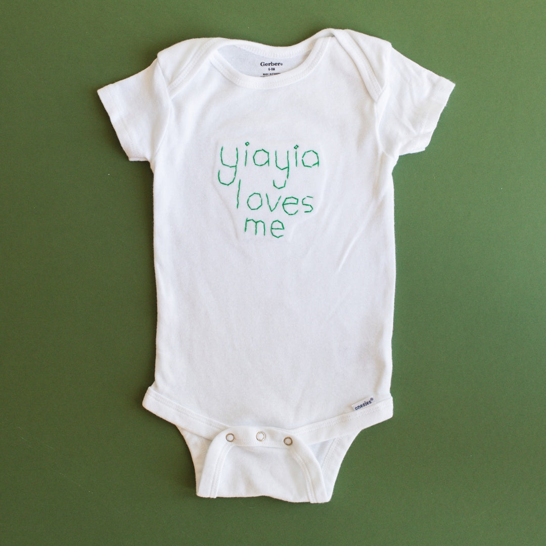 Baby & Toddler - "yiayia Loves Me" Onesie Hand Sewn