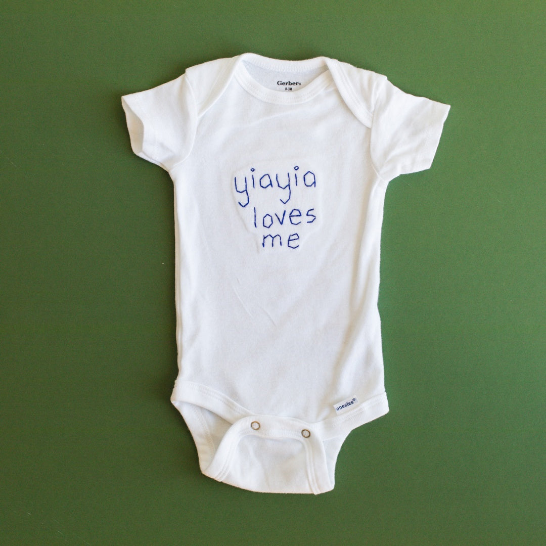 Baby & Toddler - "yiayia Loves Me" Onesie Hand Sewn