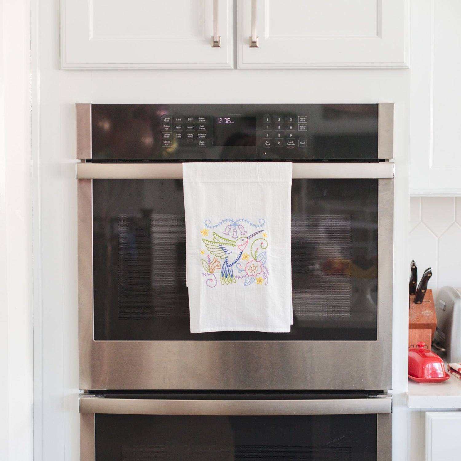 Embroidered Hummingbird Cotton Kitchen Towel