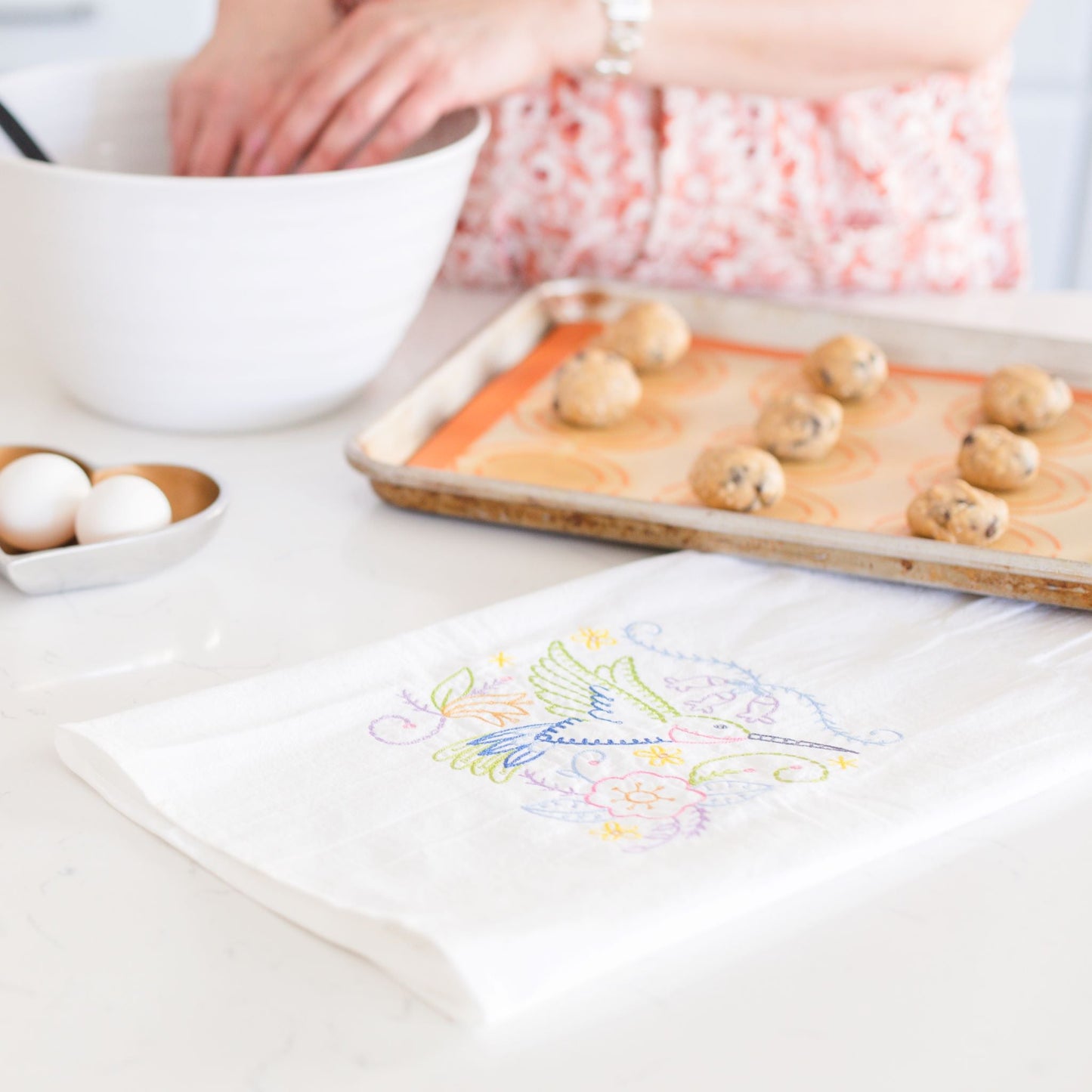 Embroidered Hummingbird Cotton Kitchen Towel