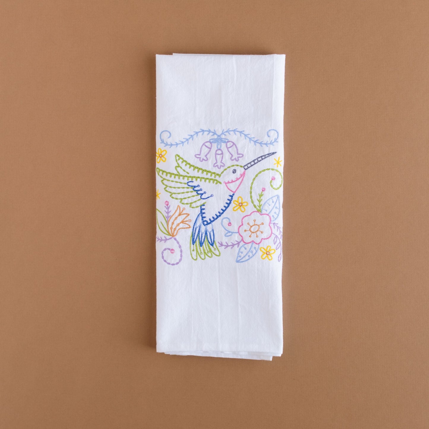 Embroidered Hummingbird Cotton Kitchen Towel