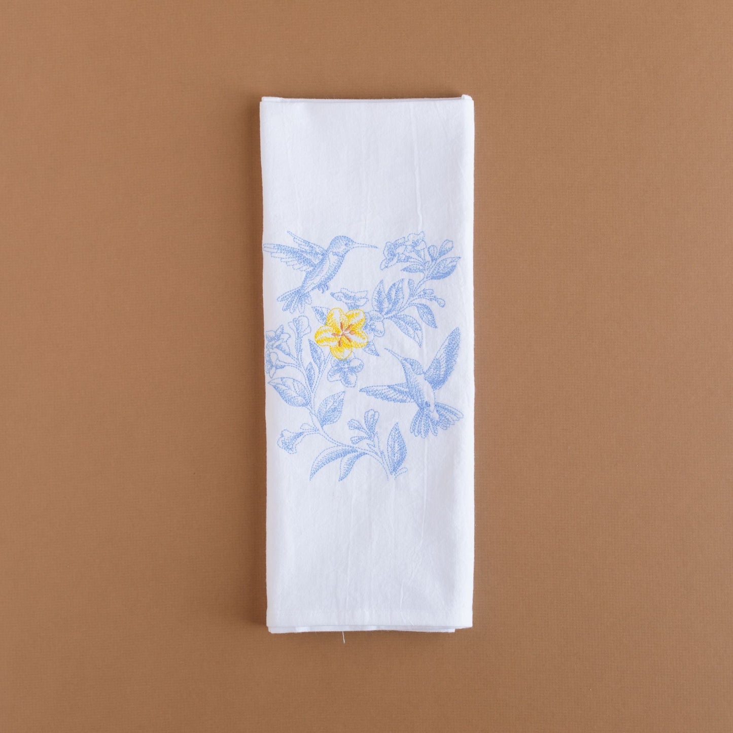 Embroidered Toile Hummingbird Spring Kitchen Towel