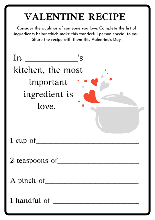 Free Download Yiayia's Kitchen Valentine Recipe Activity Page